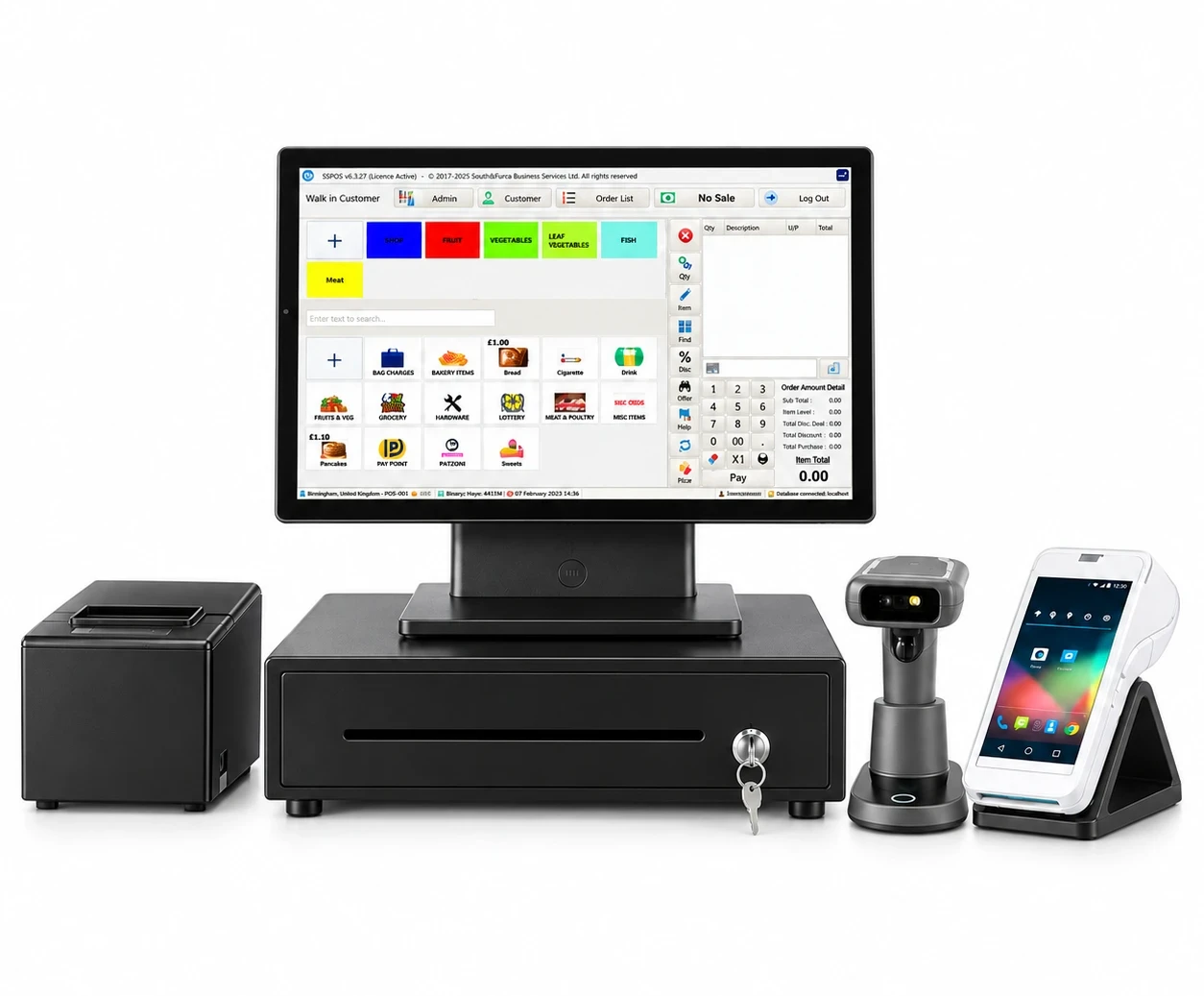 Switch & Save EPOS bundle — touchscreen terminal, receipt printer, cash drawer, barcode scanner and card terminal