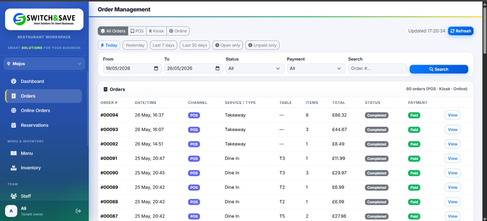 Order management across channels