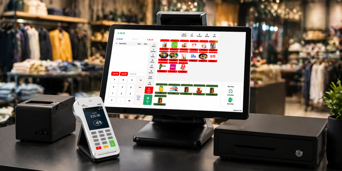 SSPOS EPOS system with card machine and dashboard in UK retail shop
