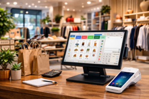 SSPOS AI POS system used in UK retail showing product recognition and smart automation