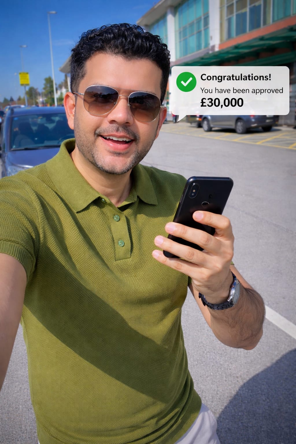 Business loan approved - celebrating approval on phone