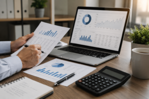Business owner reviewing card sales before applying for funding