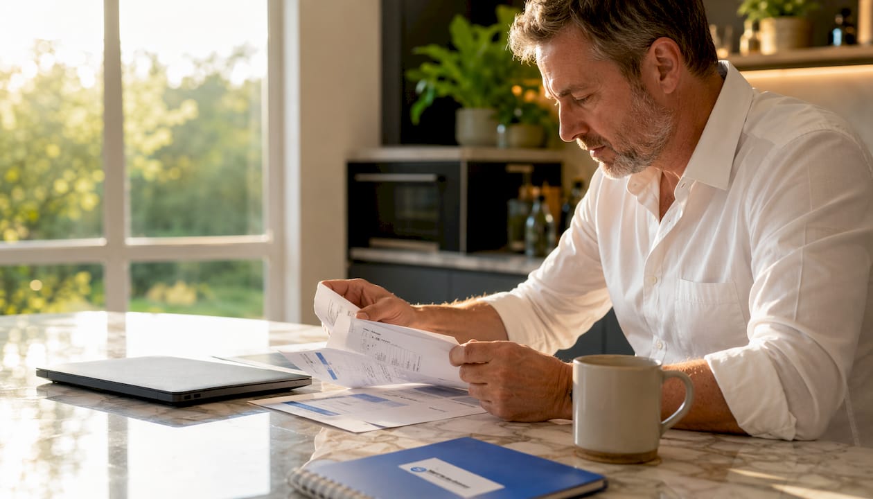 Accountant reviewing card settlement documents
