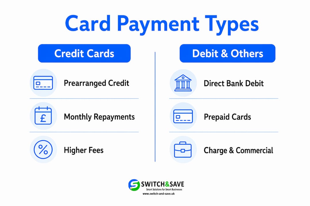 Infographic comparing credit cards and debit/prepaid types