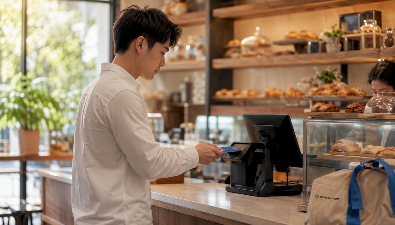 Man making contactless payment at checkout
