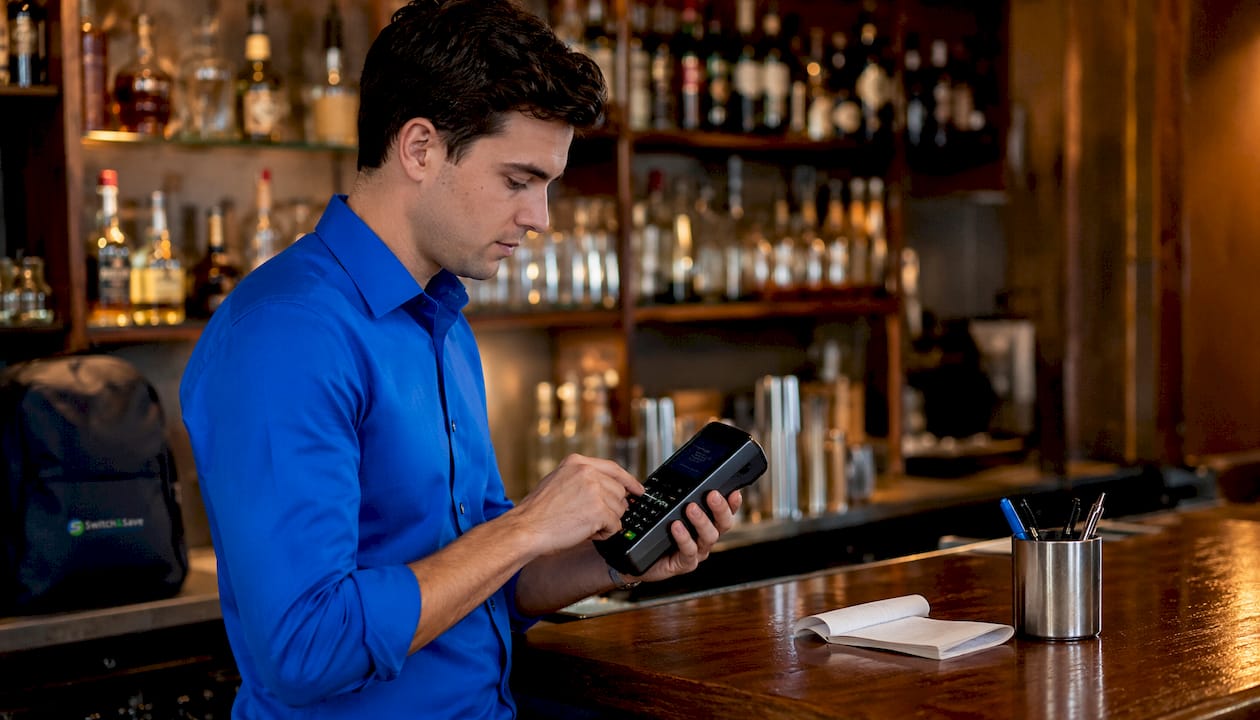 Hands entering PIN on secure EPOS terminal