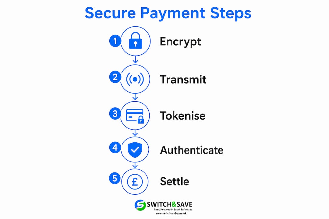 Infographic showing secure payment processing steps