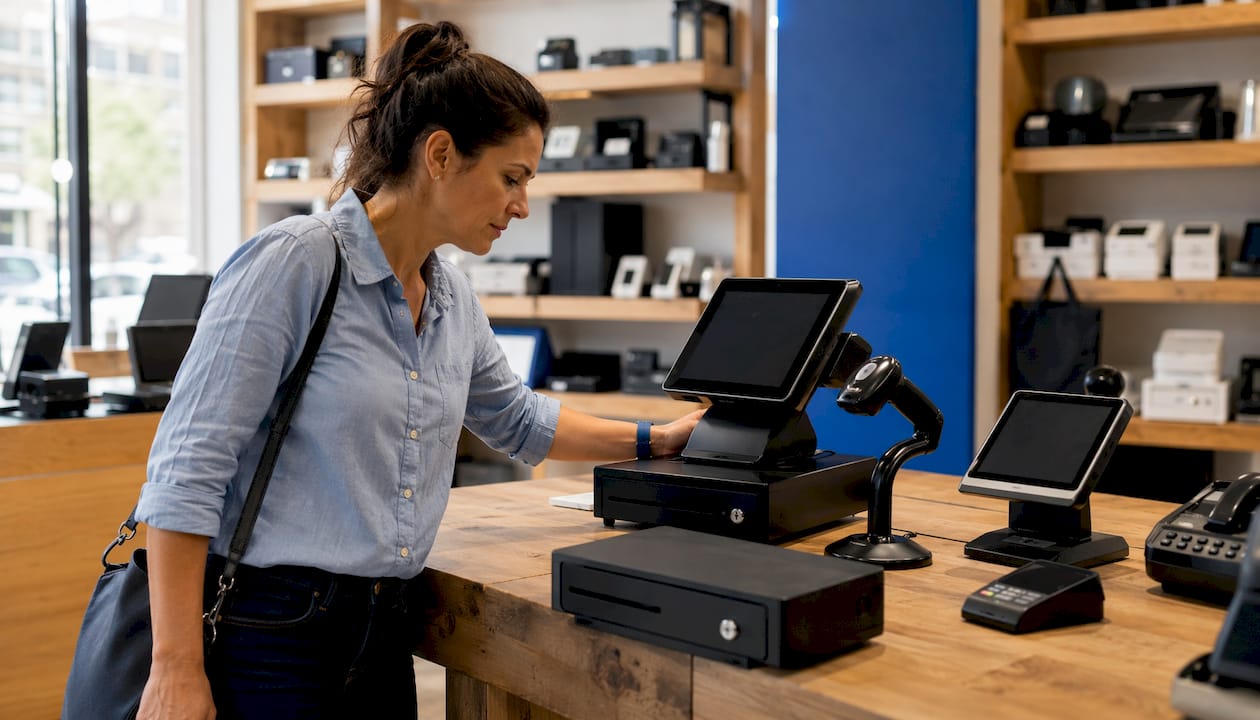 Display of EPOS hardware bundles in store showroom