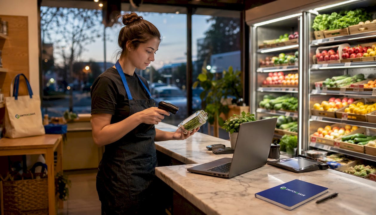 Hands scanning product barcode for stock update