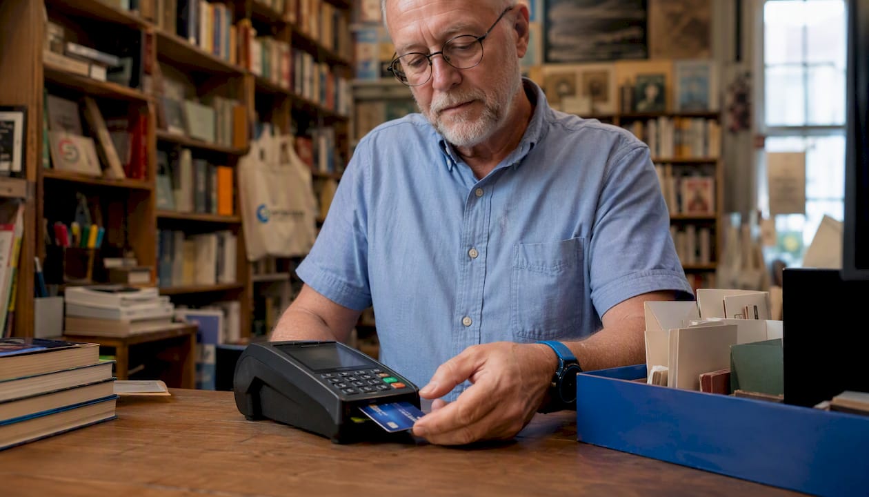 Shop assistant using traditional countertop card terminal