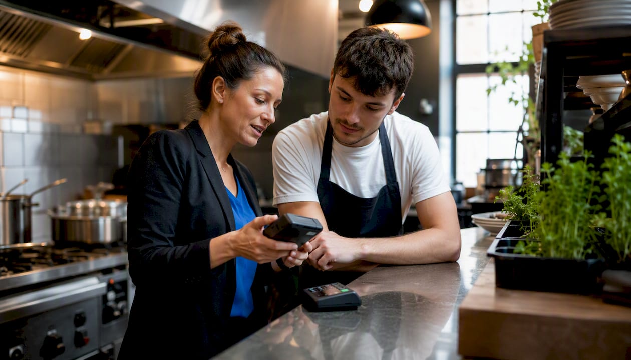Manager demonstrating hospitality POS