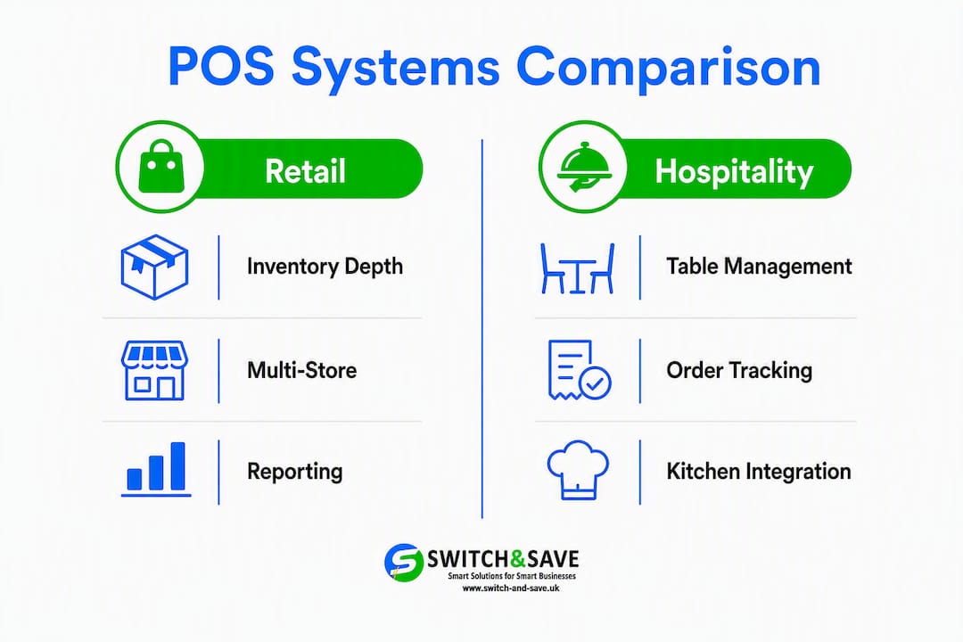 Infographic comparing retail and hospitality POS features