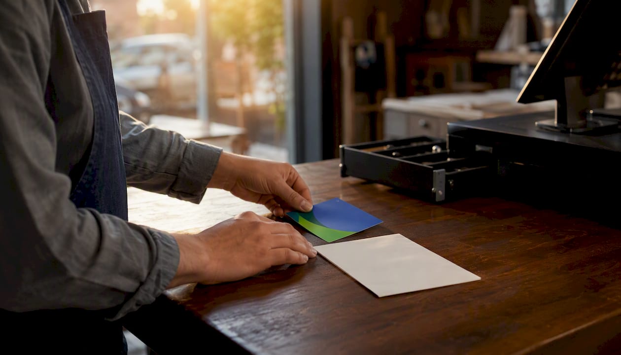 Hands preparing customer time-limited offer