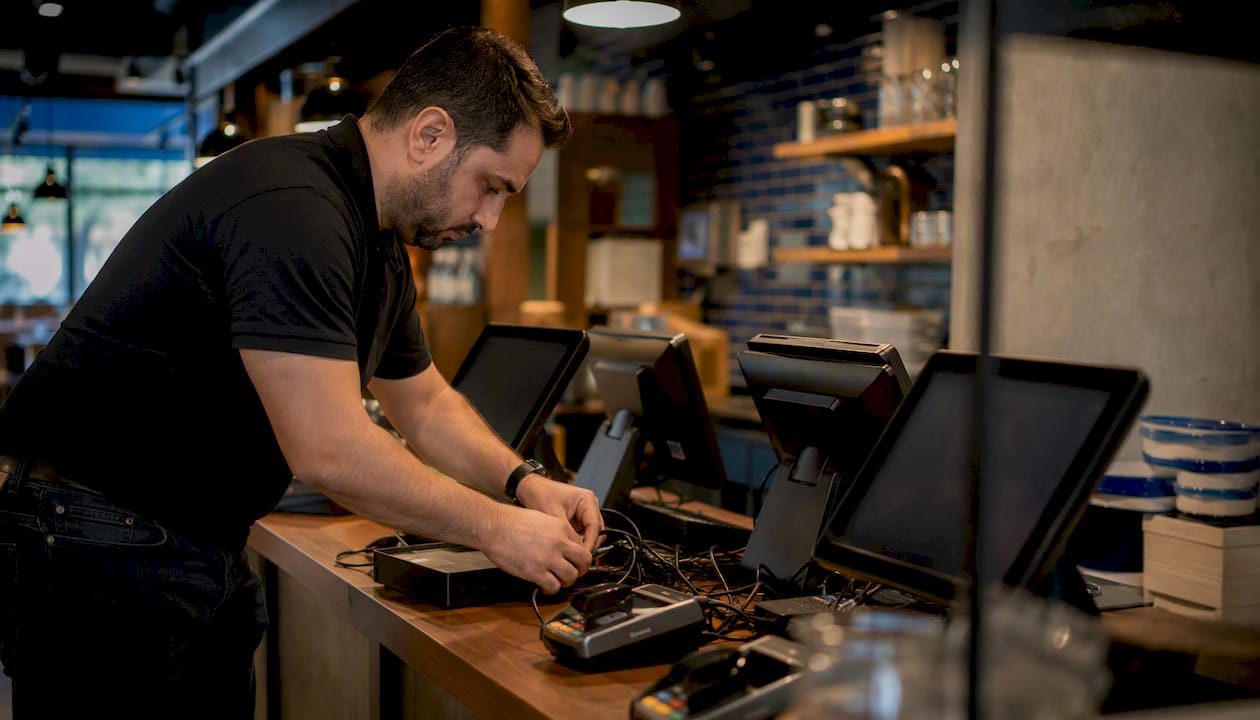 Staff configuring multiple EPOS terminals