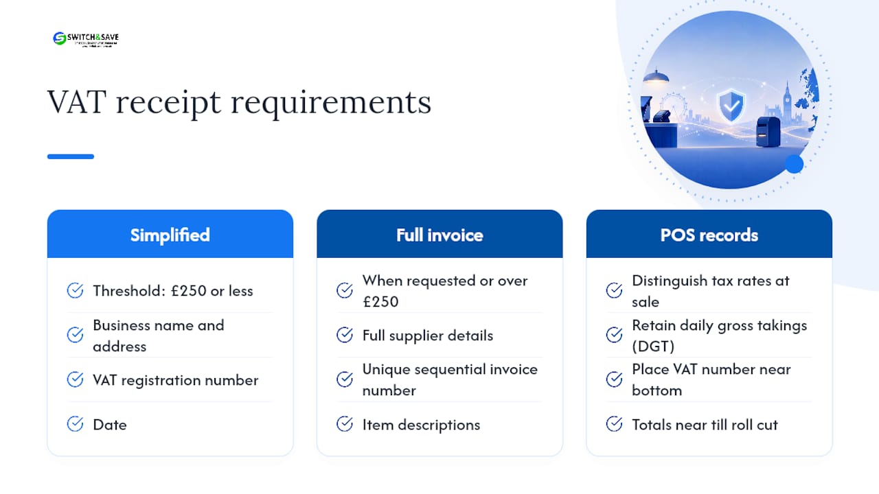 UK VAT receipt requirements comparison